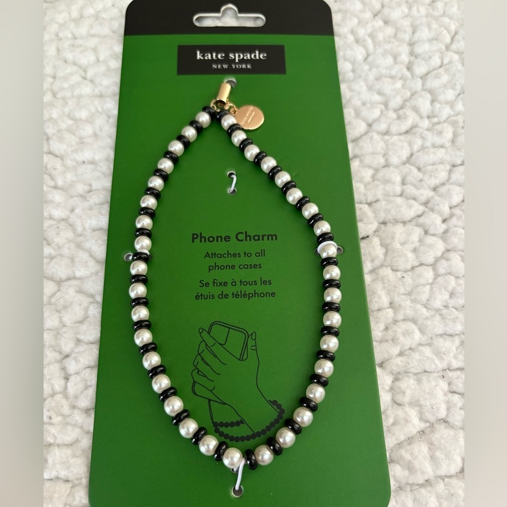 Kate Spade New Pearl and Black Beaded Phone Charm